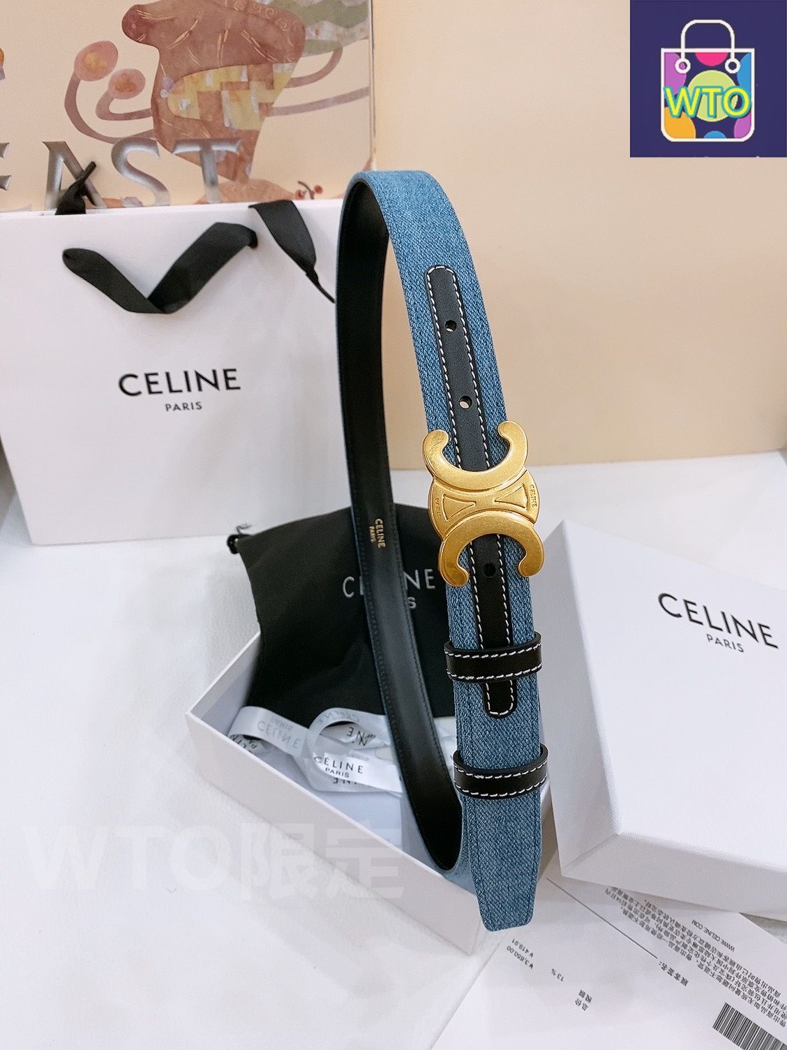 CELINE デニムベルト ロゴポーチ付き CELINE デニムベルト ロゴポーチ付き CELINE デニムベルト