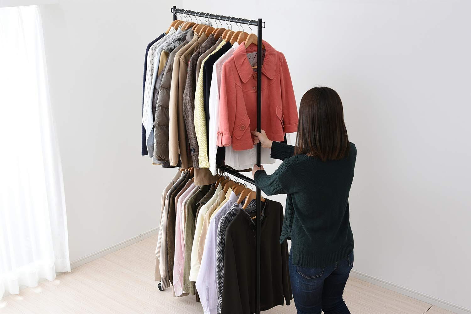 数量 2段 耐荷重120kg 高さ伸縮 頑丈 キャスター付き 96×41×130-190cm ハンガーラック マットブラック 山善 YIH-2S MBK NEXPOTALLINN_EU