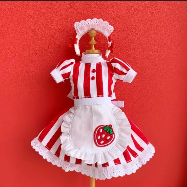 リカちゃん ウェイトレス風ワンピースセット 赤 メイド服 3点セット