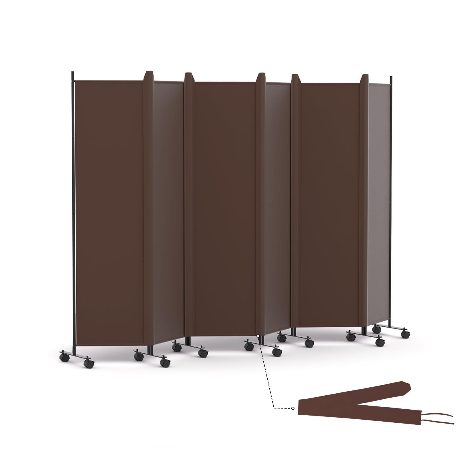 Color ブラウン_Size 幅302cm x 高さ178cm HIDODO パーテーション 6連タイプ間仕切り 高さ178cm 幅302cm キャスターやカバーストリップ付き 折り畳み式 パーティション 衝立スクリーン 区切り 目隠し 省スペース オフィス