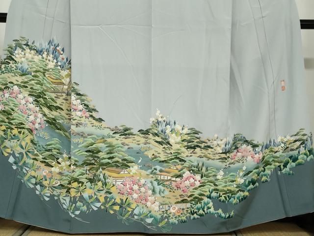 平和屋着物●豪華色留袖　友禅　作家物　流水風景草花文　正絹　逸品　DAAV4957ud 平和屋着物○豪華色留袖 友禅 作家物 流水風景草花文 正絹 逸品