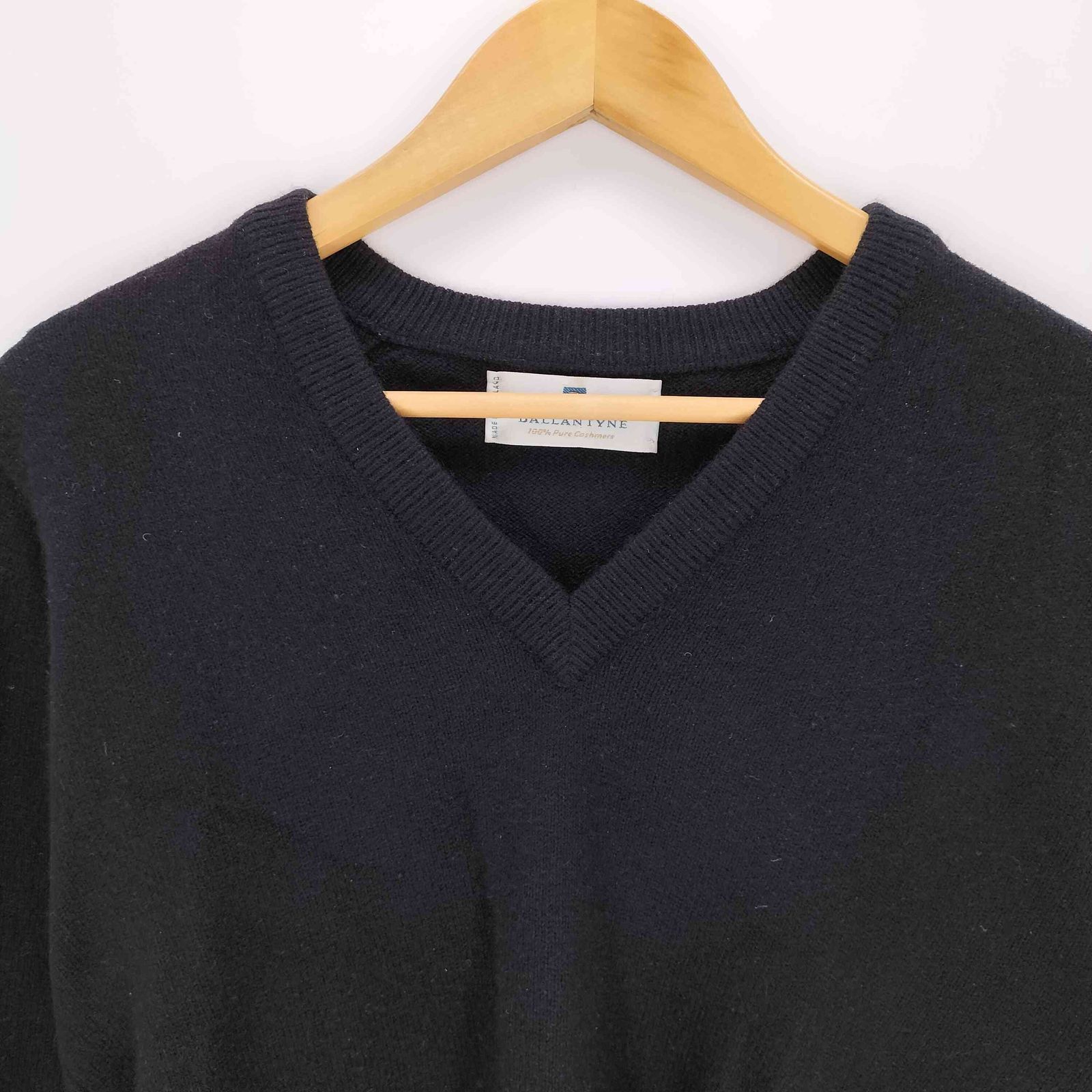 Ballantyne　カシミヤ ポロ襟五分袖　36(M) 旧タグ　スコットランド バランタイン BALLANTYNE スコットランド製 Vネック カシミヤ100