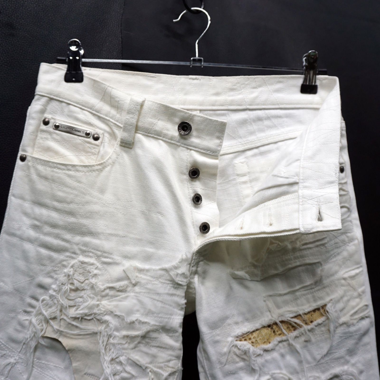 y2k 00s 5351 POUR LES HOMMES 牛革/パイソン切替 クラストデニム 襤褸 
