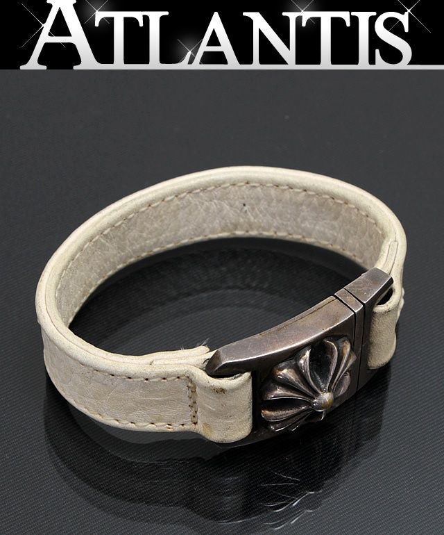 CHROME HEARTS 銀座店 クロムハーツ SALE CHプラス ハーネスクラスプ レザーブレスレット シルバー SV925 白 95190