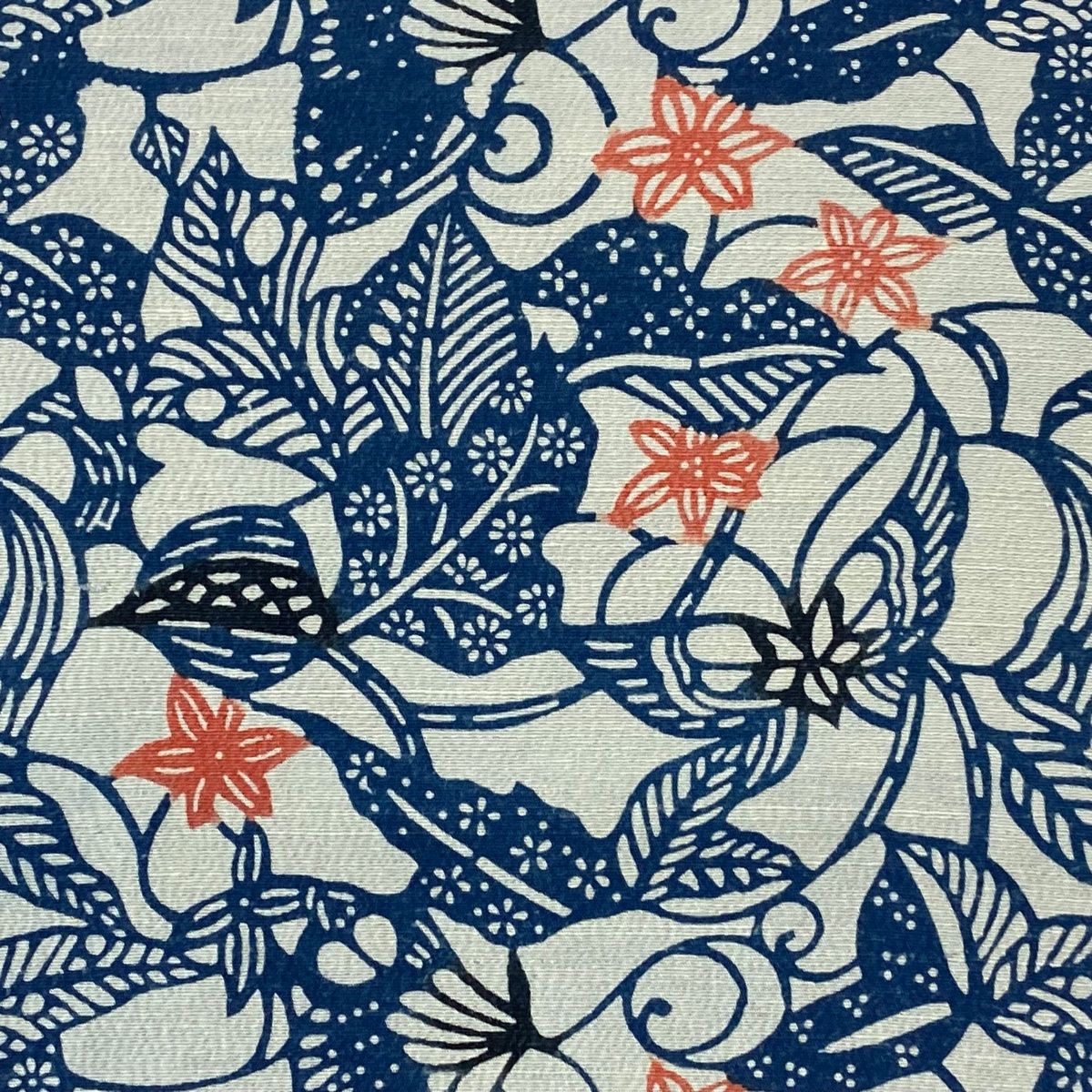 名古屋帯 秀品 紬地 草花 蝶 青灰色 正絹