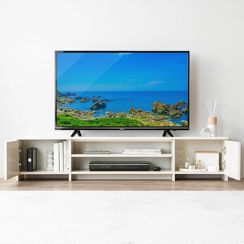 60インチまで対応 アイリスオーヤマ テレビ台 隠せる収納 AVボード ローボード 収納 棚 ボックスタイプ 幅約150×奥行約29.6×高さ約31.1cm BAB-150R オフホワイト 0