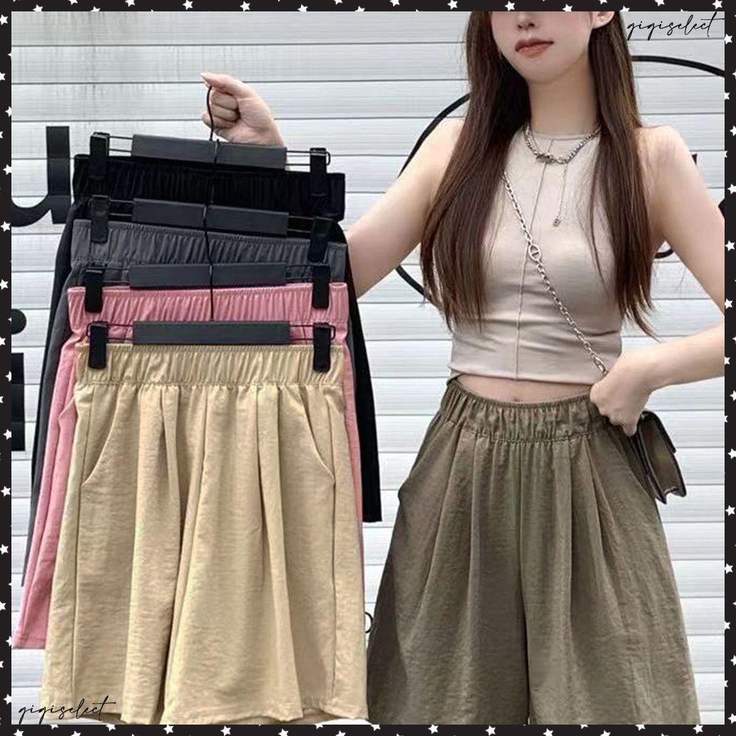 韓国風 ワイドショートパンツ レディースハイウエスト ショー