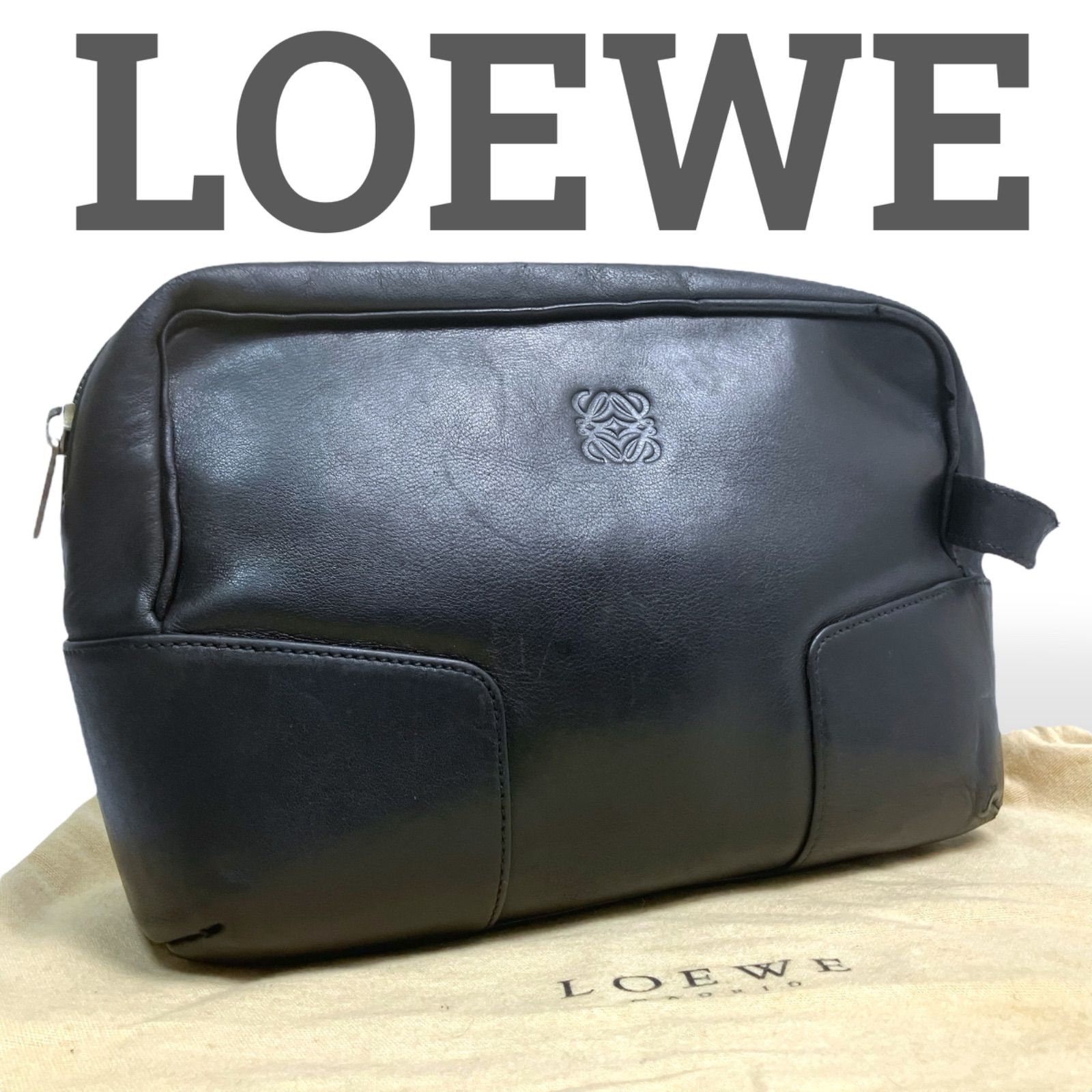 LOEWE ロエベ クラッチバッグ セカンドバッグ ポーチ アナグラム レザー 本革 ブラック 黒 y2k バッグ 大容量 財布収納 レディース メンズ お出かけ 日常使い 通勤 通学 おしゃれ ブランド ブランドカバン 人気カバン 鞄