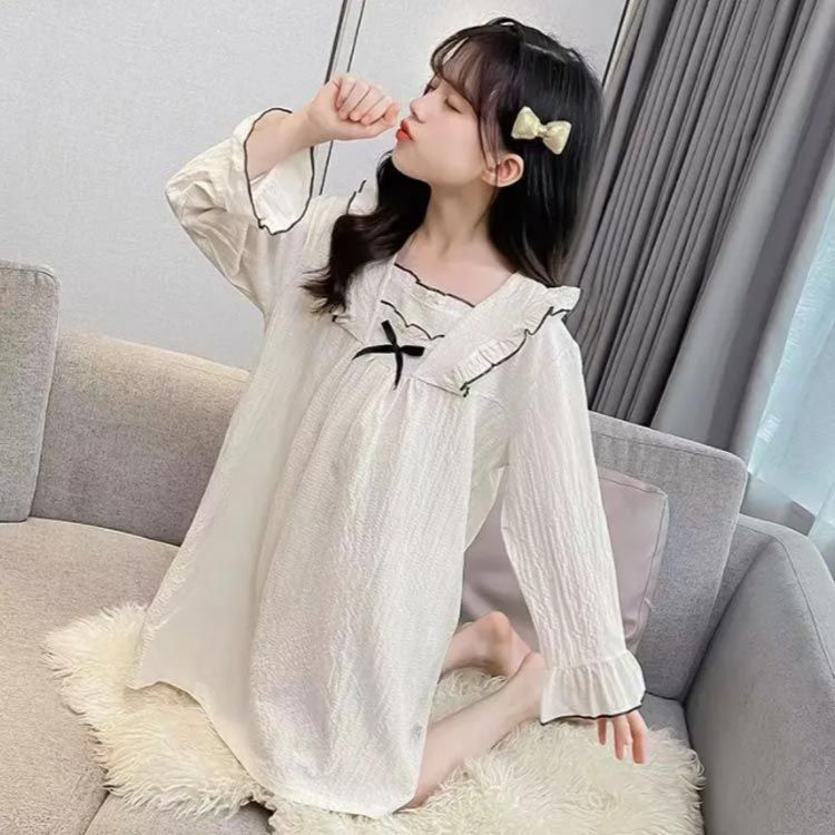 パジャマワンピース キッズ 春夏秋 レースパジャマ ロング