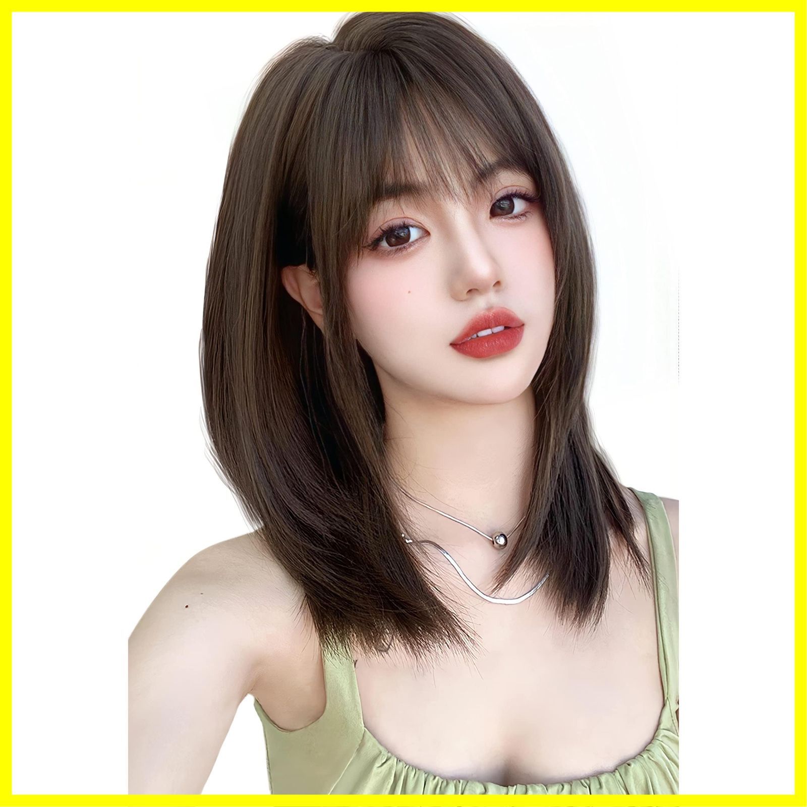 人毛100% サラサラ ストレート セミロング ウィッグ かつら 即購入OK