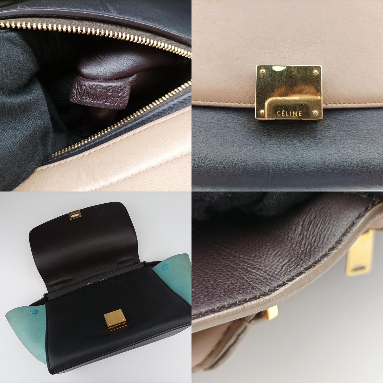 ベージュ×ブラック×ブルー レザー×スエード