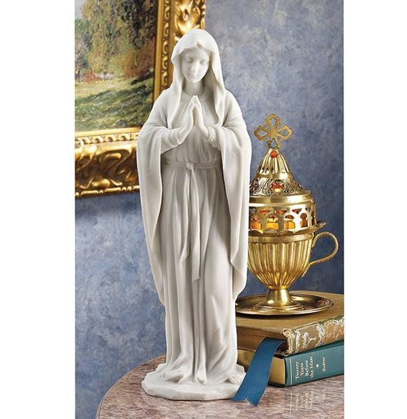 即日納品！大理石風 聖母マリア像 彫像 彫刻高さ 約29ｃｍ キリスト教美術 宗教彫刻/ カトリック教会 祭壇 洗礼 福音 聖書（輸入品