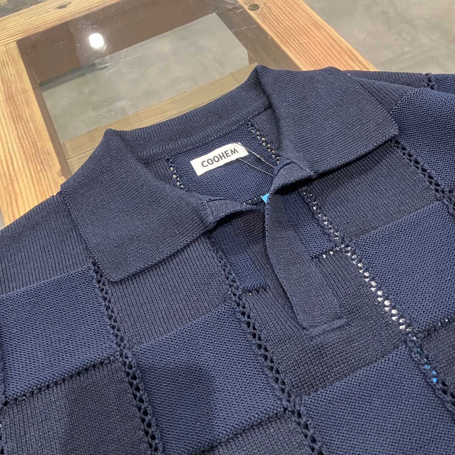 COOHEM コーヘン LINKS CHECK KNIT PULLOVER NAVY リンクス チェック