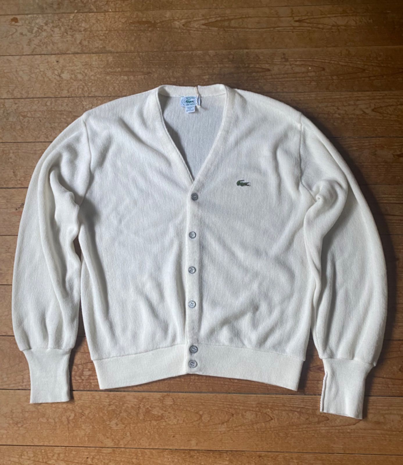 【80's】IZOD LACOSTE Acryl cardigan  USA製古着ラコステカーディガンホワイトアクリル