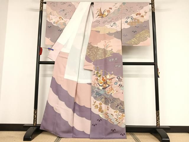 平和屋着物○創業460年・千總 訪問着 駒刺繍 草花文 金彩 伊勢丹扱い  