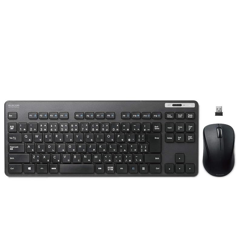 エレコム キーボード ワイヤレス (レシーバー付属) メンブレン 薄型 コンパクトキーボード マウス付 ブラック TK-FDM109MBK