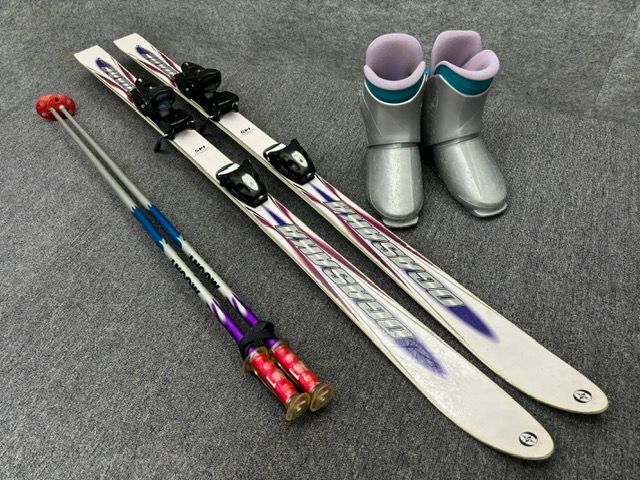 1641オガサカスキー3点セット/145cm中古/初心者用/格安セット/初期型カービング/ブーツ26～28/ストック105・110