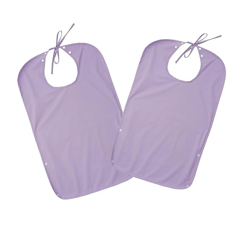 [xuanli] 介護用エプロン 多用途 よだれかけ 2WAY着脱 食事用エプロン 大人用 着脱感改良 高齢者 撥水加工 洗濯可能 繰り返し使用 ポケット付き (薄紫色(藤色) × 2個入) 1