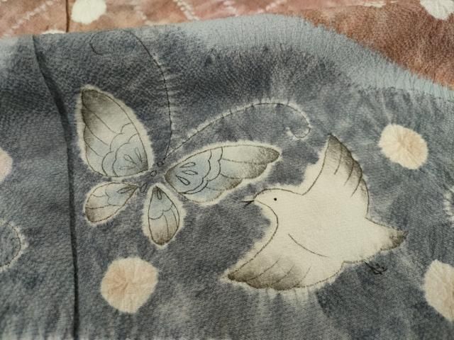 平和屋着物○十日町 名門 滝泰謹製 訪問着 辻が花 絞り 花蝶文 千鳥