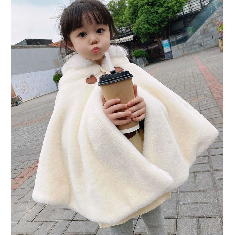アイボリー  120cm  キッズポンチョ nakbt4441 ポンチョ キッズ キッズポンチョ マント コート カーディガン 羽織り 羽織 子供服 子ども服 フード付き フード ボア 暖かい あたたかい あったか も