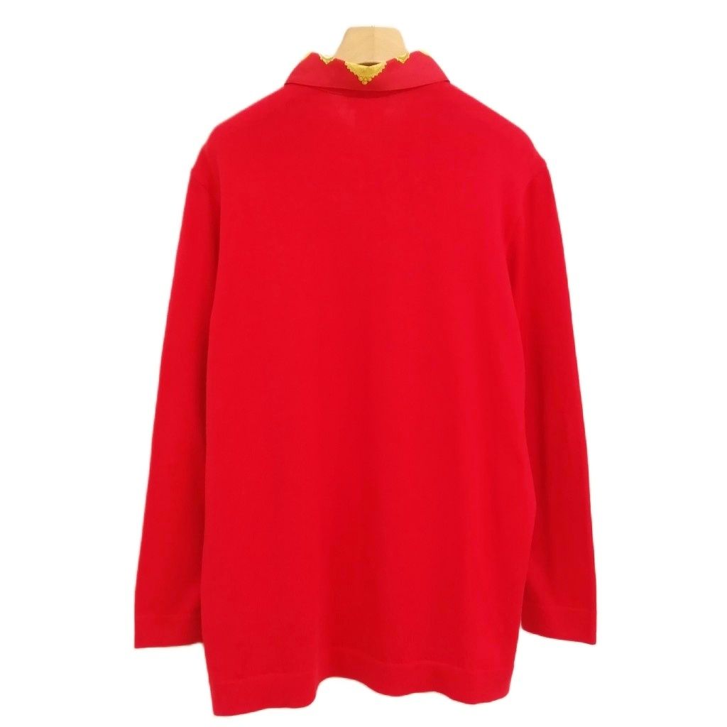  エルメス HERMES PARURES DES SABLES シルク ニット 切替 ポロシャツ トップス ヴィンテージ 長袖 M レッド ポロシャツ トップス