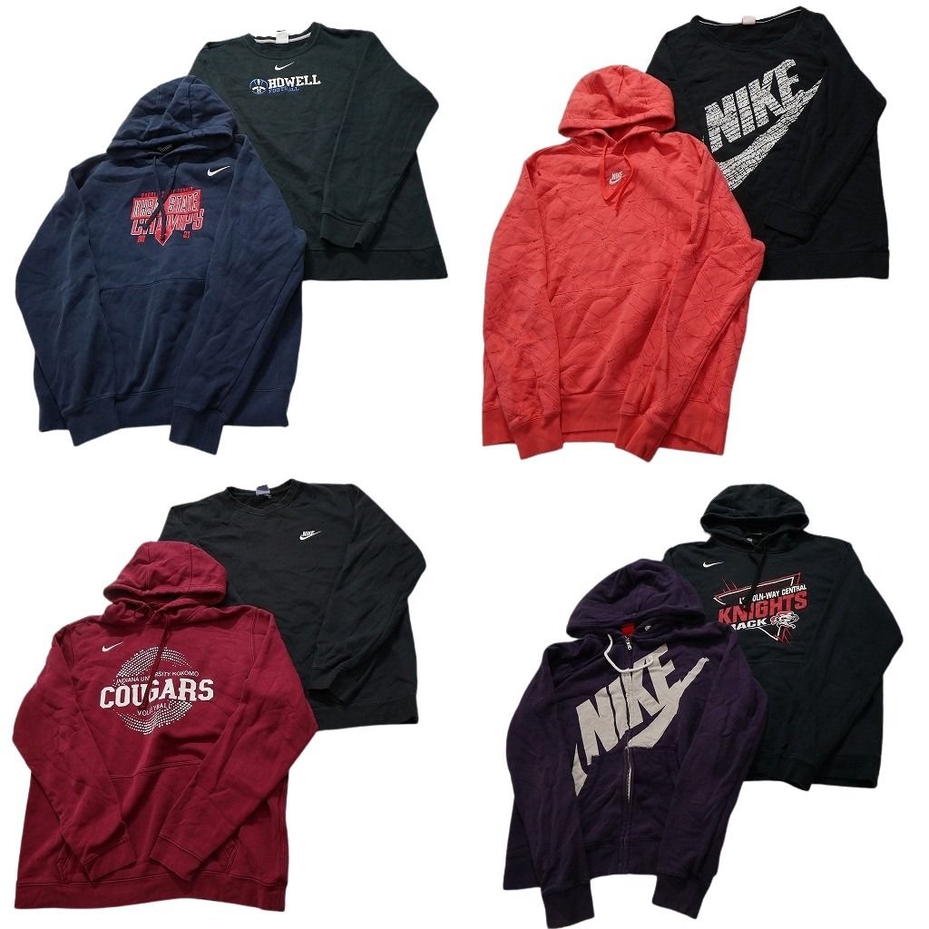 古着卸 まとめ売り ナイキ NIKE スウェット 8枚セット メンズ Ｌ フルジップ センターロゴ マフポケット フディー 古着 NC0991