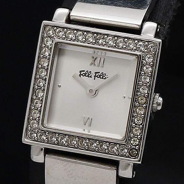 稼動 良品 フォリフォリ QZ ダイヤベゼル スクエア シルバー文字盤 レディース腕時計 2000000 NSK MTM