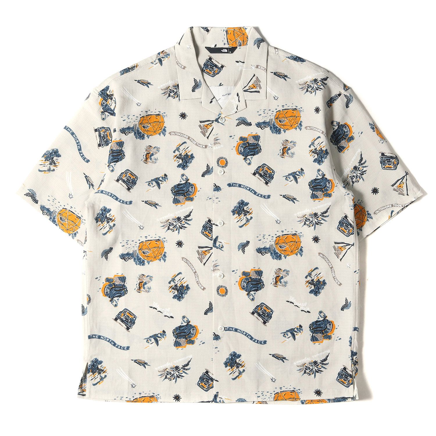 美品 THE NORTH FACE ノースフェイス シャツ サイズ:XL 23SS 総柄プリント アロハ ベント S/S Aloha Vent  Shirt / NR22330 TNFキャンプオフホワイト(TW) 白 トップス カジュアル アウトドア ブランド