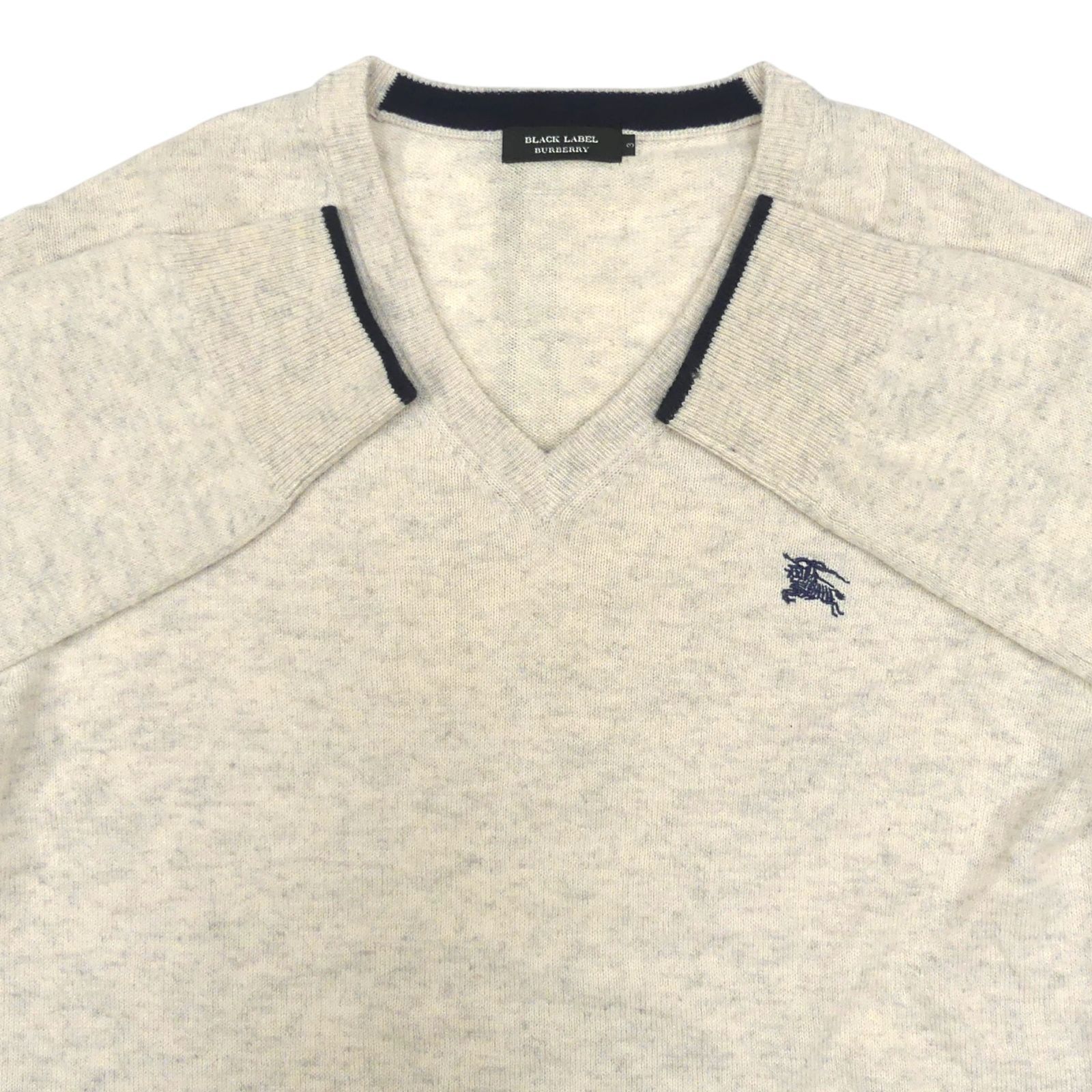 美品】カシミヤ100% バーバリーブラックレーベル Vネック ニット 青 M