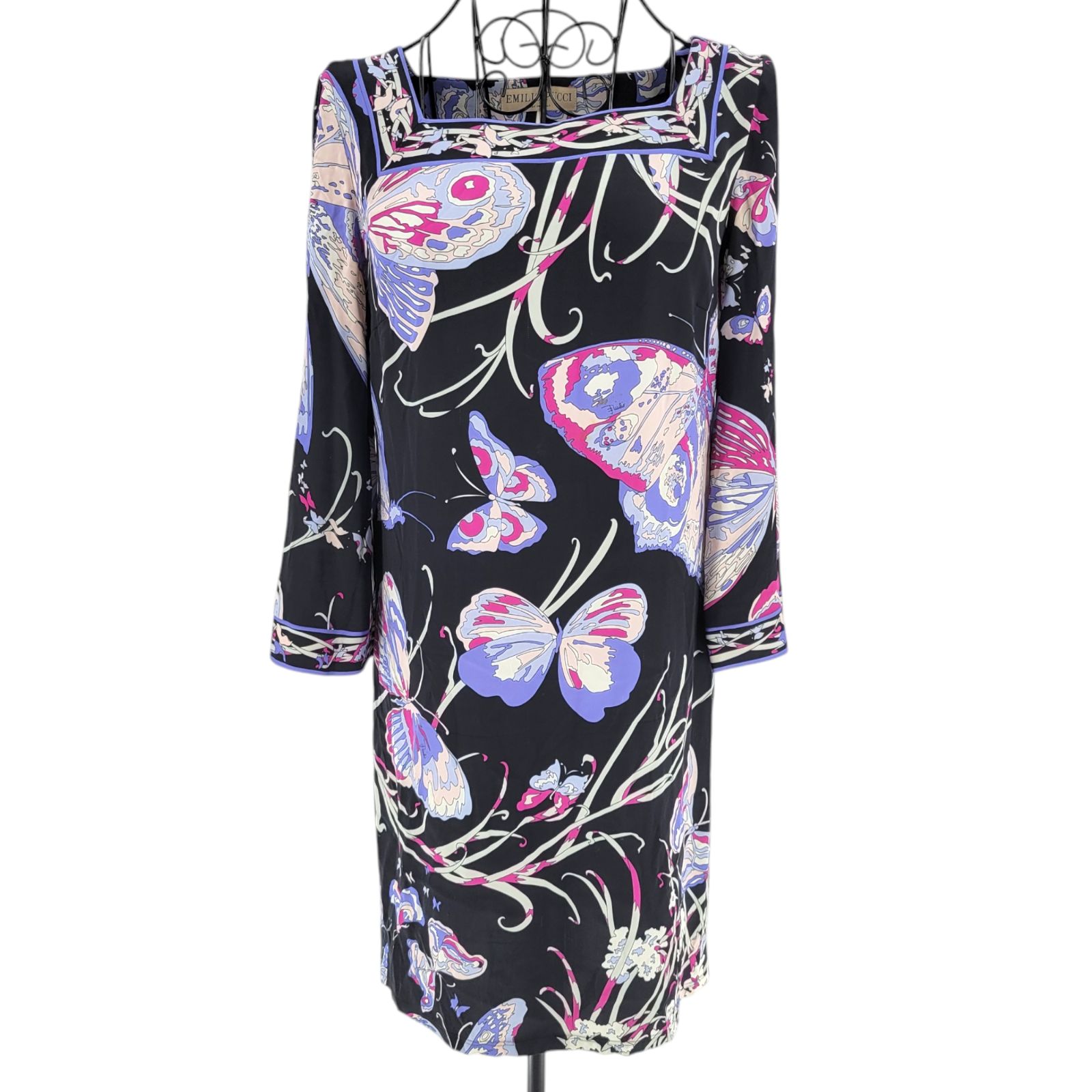 訳あり】EMILIO PUCCI エミリオプッチ 膝丈ワンピース スクエアネック 