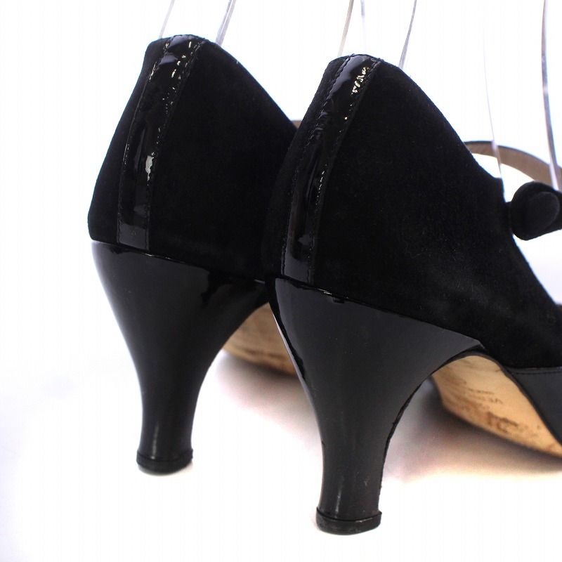 【美品】repetto 　ストラップパンプス37　エナメル×スエード　ブラック 美品】repetto ストラップパンプス37 エナメル×スエード