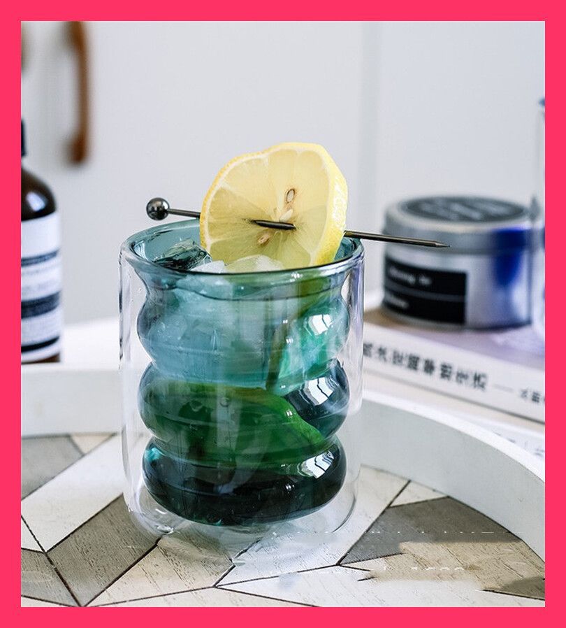 ガラス 二層 ジュースカップ ティーカップ 透明な レトロ コーヒー