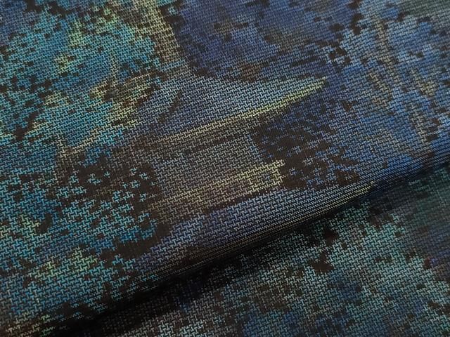 平和屋着物○本場縞大島紬 幾何学文様 黒地 正絹 逸品 未使用