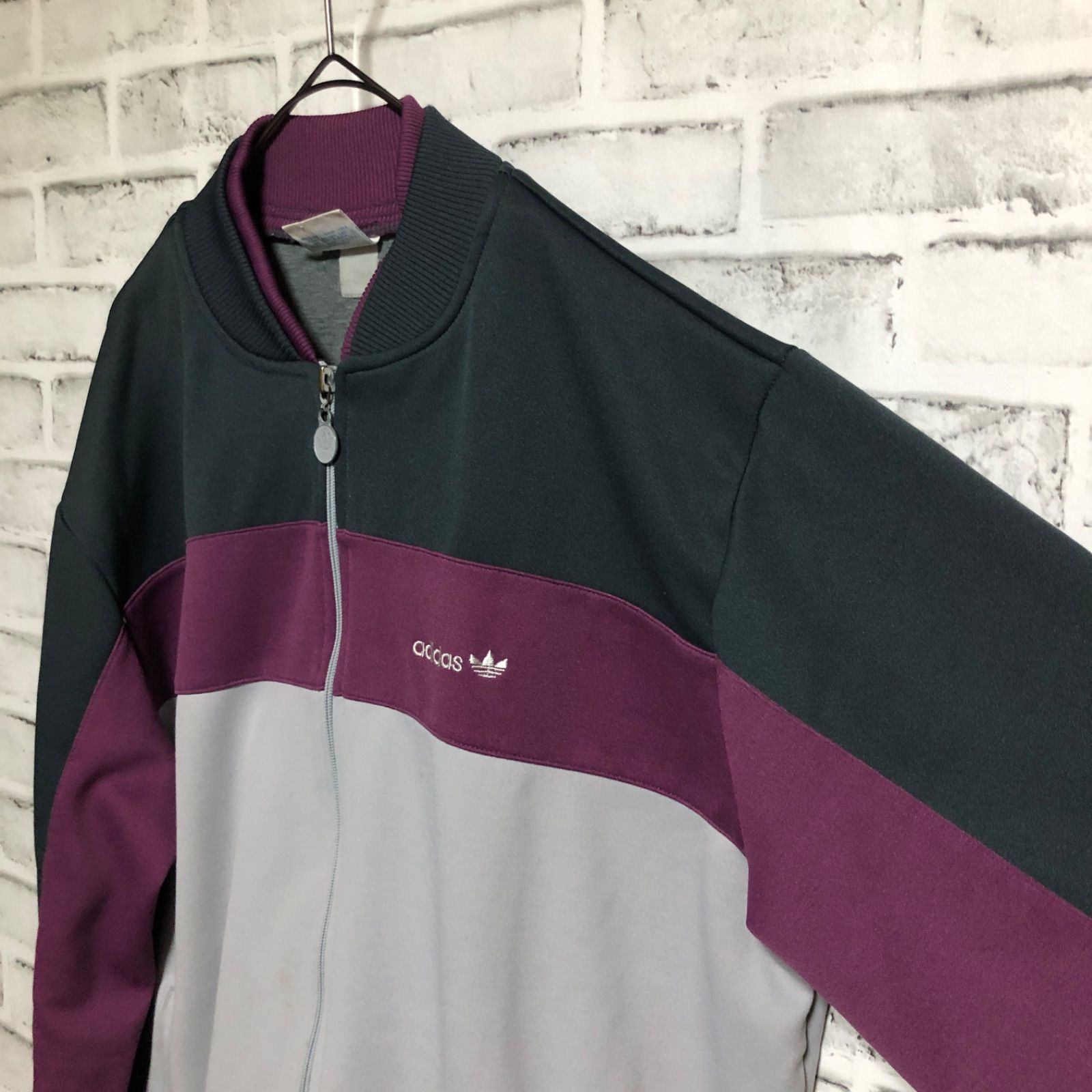 希少XL⭐️80s adidas トラックジャケット/ジャージ 刺繍トレファイル vintage グレー紫