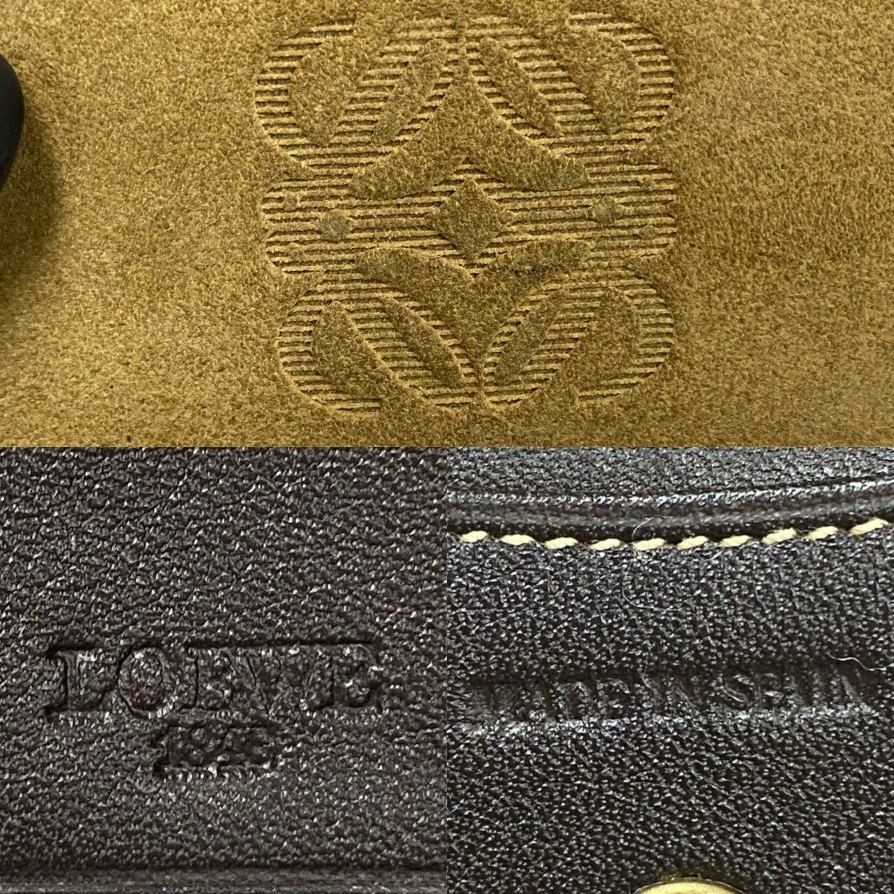 極 美品 LOEWE ロエベ アナグラム ロゴ スウェード レザー 本革 二  