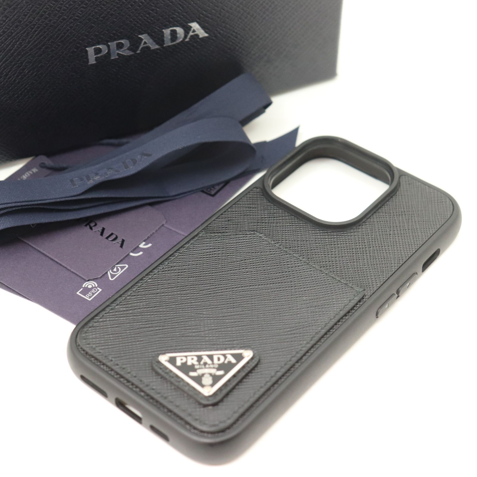 PRADA ブラックレザー iPhone14pro Max PRADA ブラックレザー スマホケース ハイブランドプラダ