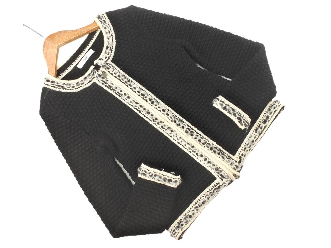 ルネ◆Rene◆ジップアップ　ニットカーディガン◆黒◆３８号◆美品 René - ルネ Rene カーディガン ニット 長袖 38 黄 イエロー 6332080の