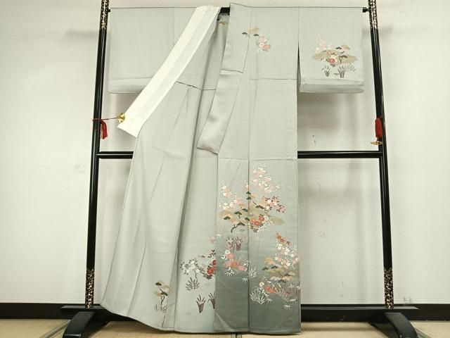 平和屋着物▽訪問着　単衣　雲取り草花文　金銀彩　正絹　逸品　AABC3732fy 平和屋着物▽訪問着 単衣 雲取り草花文 金銀彩 正絹 逸品 AABC3732fy