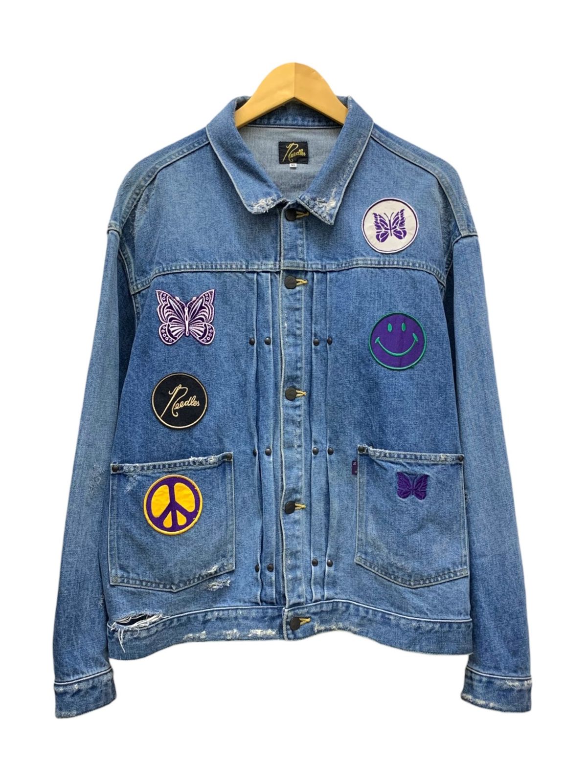 Needles (ニードルズ) Assorted Patches Jean Jacket デニムジャケット ダメージ加工 ワッペンカスタム KP137 XL ブルー メンズ/036