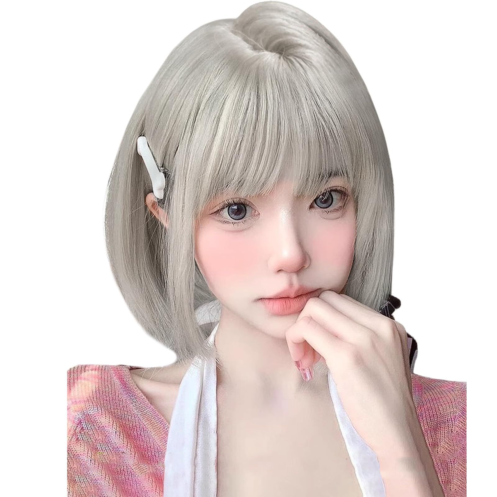 女装ウィッグ wig 自然 前髪 ハロウィン ぱっつん 小顔 カツラ ストレート 原宿系 インナーカラー コスプレ かつら ロリータ フルウィッグ ぱっつん前髪 レディーズ ショート 日常 ボブ 耐熱 