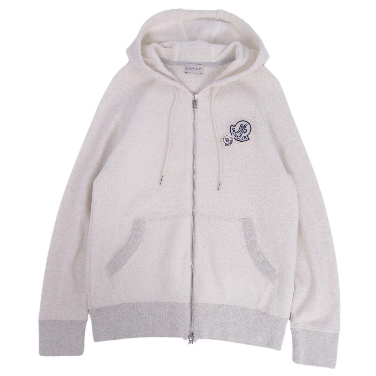 美品 モンクレール MONCLER スウェット パーカー ジップアップ ロゴワッペン アウター メンズ S アイボリー