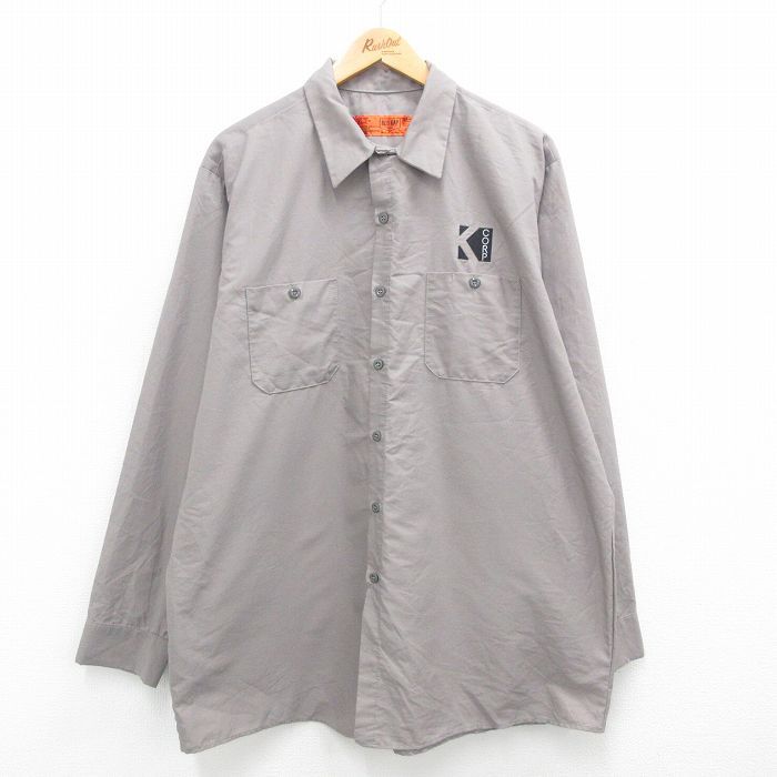 XL/古着 レッドキャップ 長袖 ワーク シャツ メンズ 00s CORP 大きいサイズ ロング丈 グレー 24aug24 中古 トップス