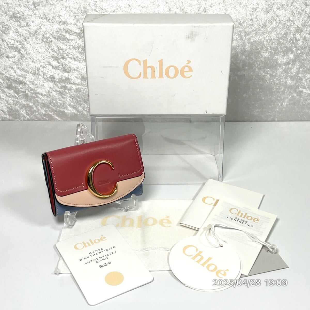 Chloe クロエ Cロゴ ゴールド 金具 マルチ レザー 革 三つ折り ウォレット 財布 き