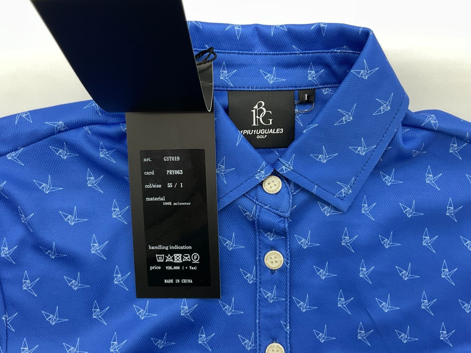 未使用 1PIU1UGUALE3 GOLF 1 ブルー 折鶴格子半袖ポロシャツ