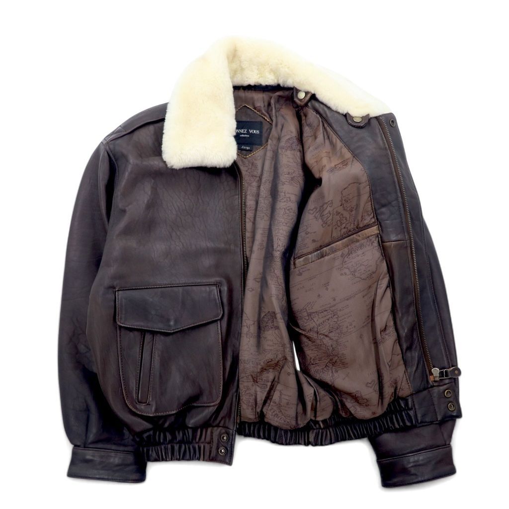 G-1 レザー フライトジャケット 中綿 ボンバージャケット L ブラウン