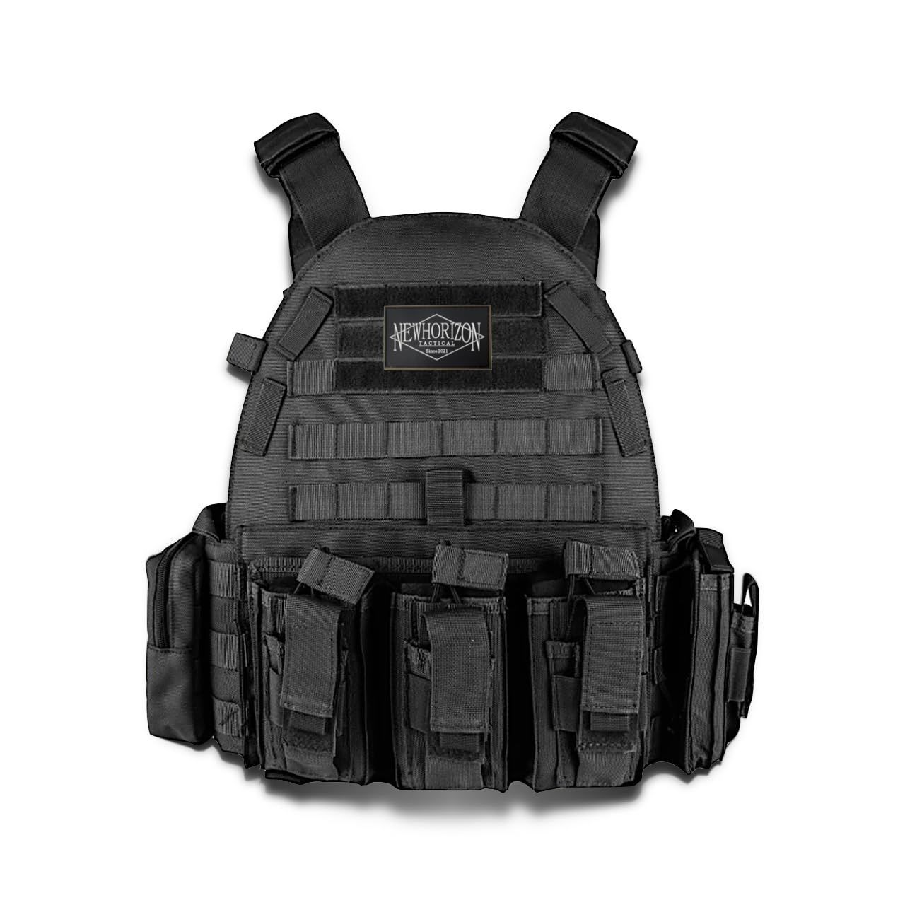 Free Size_ブラック [NEW HORIZON] PLATE CARRIER Triple Magazine Pouch Molle  1000D Nylon プレートキャリア 3連マグポ サバゲー 装備 マガジンポーチ付き (Black) - メルカリ