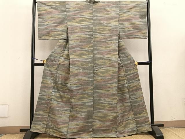 平和屋着物□上質な小紋 作家物 切嵌更紗花文 金彩 正絹