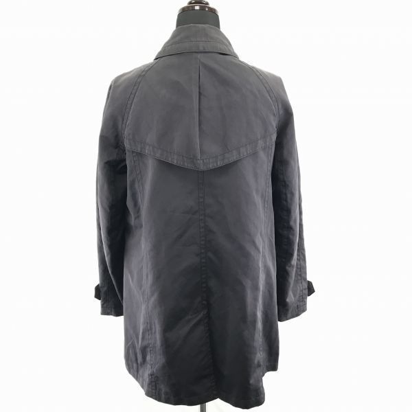 COACH ステンカラーコート|アウター XS|黒 スプリングホック|総裏地|裏地ストライプ柄|ロゴボタン|膝丈|コーチ◆BA980L