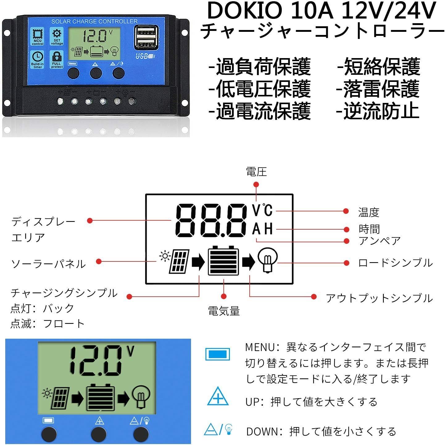 などに Dokio ソーラーパネル w 12v 超高効率 耐久性を誇り 自作のソーラー発電に最適な小型 家庭用太陽光パネル 防災グッズ 車中泊 10aチャージャーコントローラ付き しいシステ