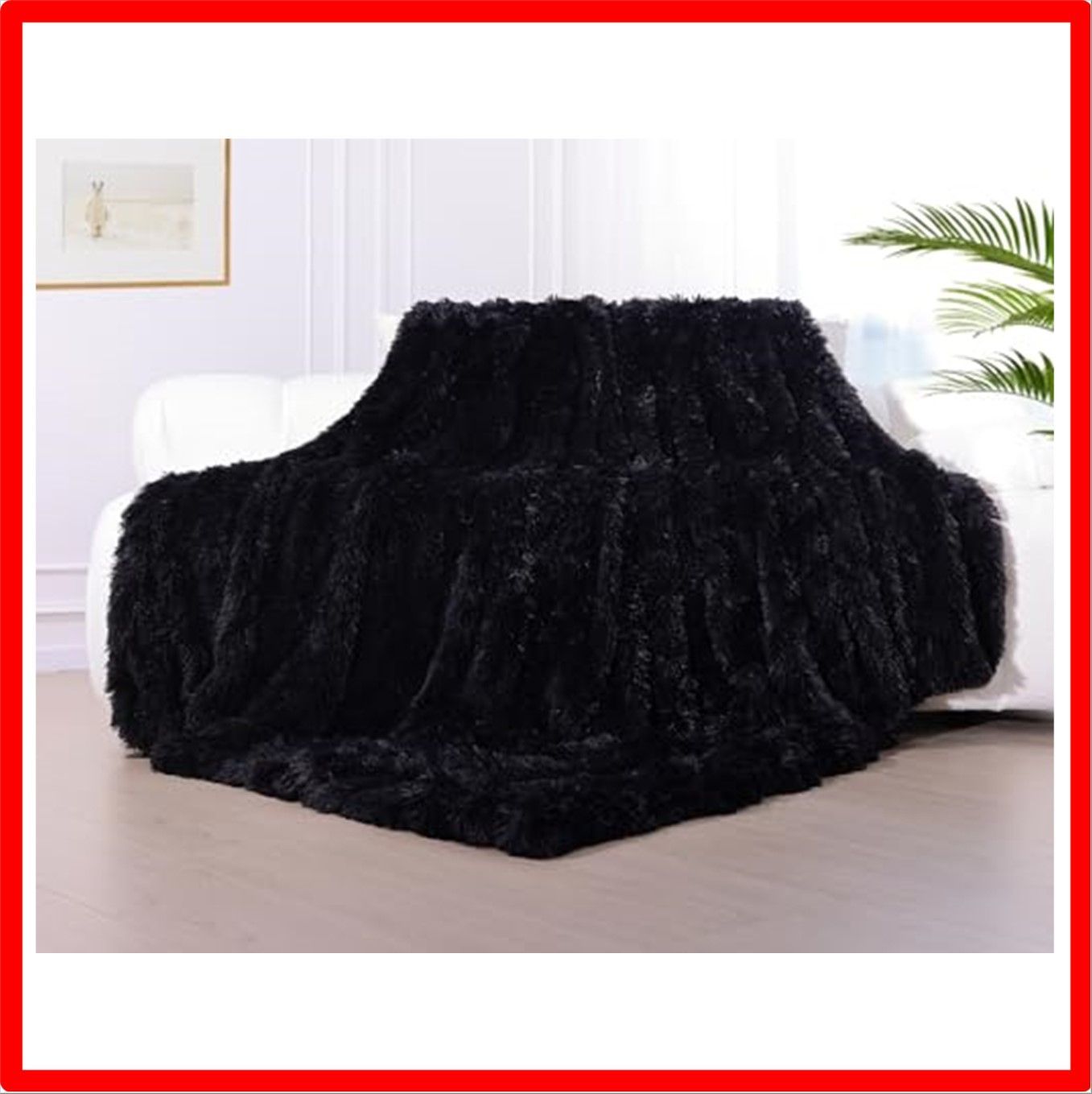 【匿名配送】ブラック_200x220 KANKAEU 毛布 ロングシャギー 暖かい 柔らかい生地 可愛いしふわふわ 帯電防止 膝用 肩用 室内 車の昼寝用 オー